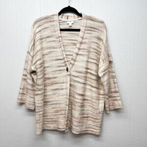 PureJill Marled Chunky Knit Cardigan Womens Large Casual Workwear Cozy Warm Soft